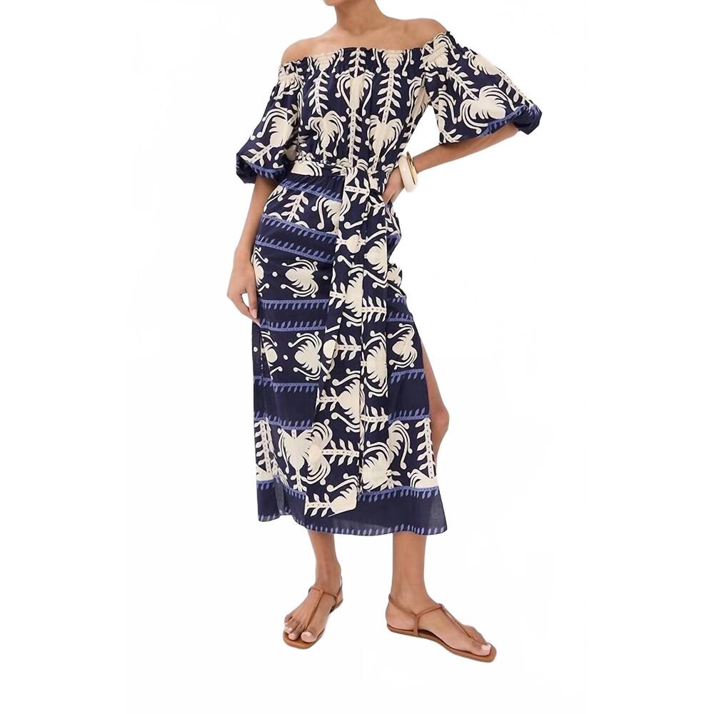 NEW JOHANNA ORTIZ harbor hues dress in navy/ ecru